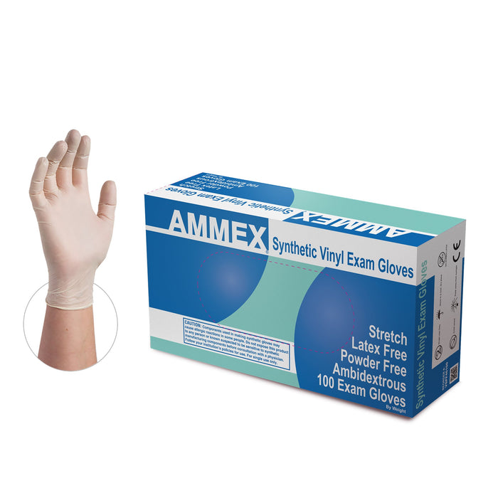 AMMEX 4 mil Ivory Stretch Synthetic Vinyl Disposable Medical Gloves - VSPF