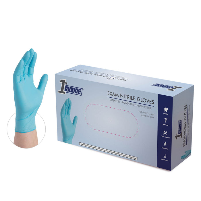 1st Choice 3 mil Blue Nitrile Disposable Exam Gloves - 1EN