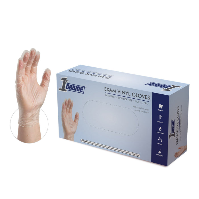 1st Choice 3 mil Clear Vinyl Disposable Exam Gloves - 1EV