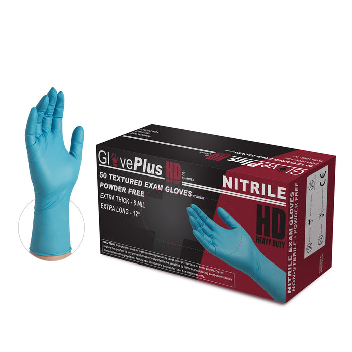 GlovePlus HD 8 mil Blue Nitrile Disposable Medical Gloves - GPNHD