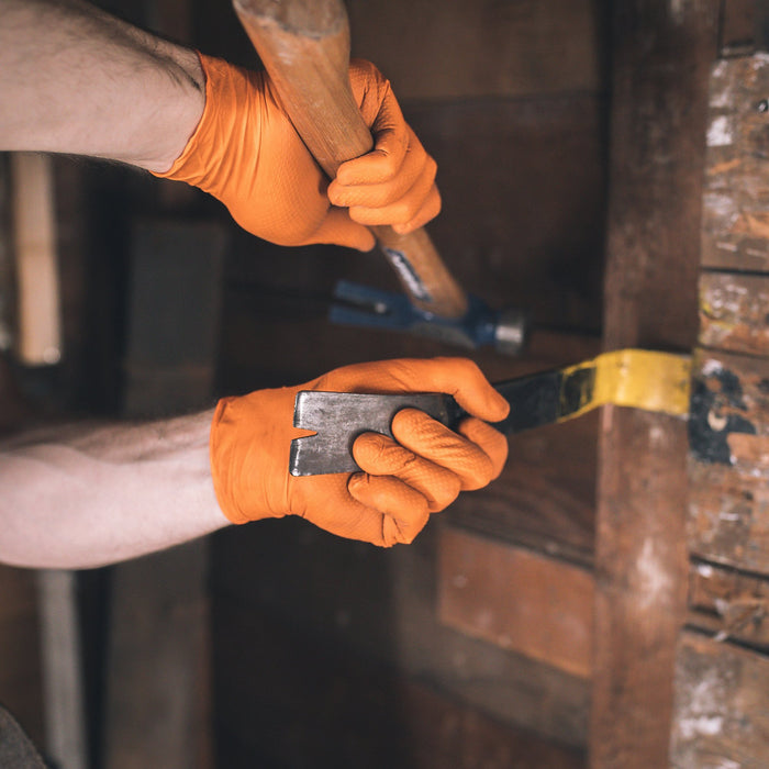 Gloveworks HD 8 mil Orange Nitrile Disposable Industrial Gloves with Raised Diamond Texture - GWON