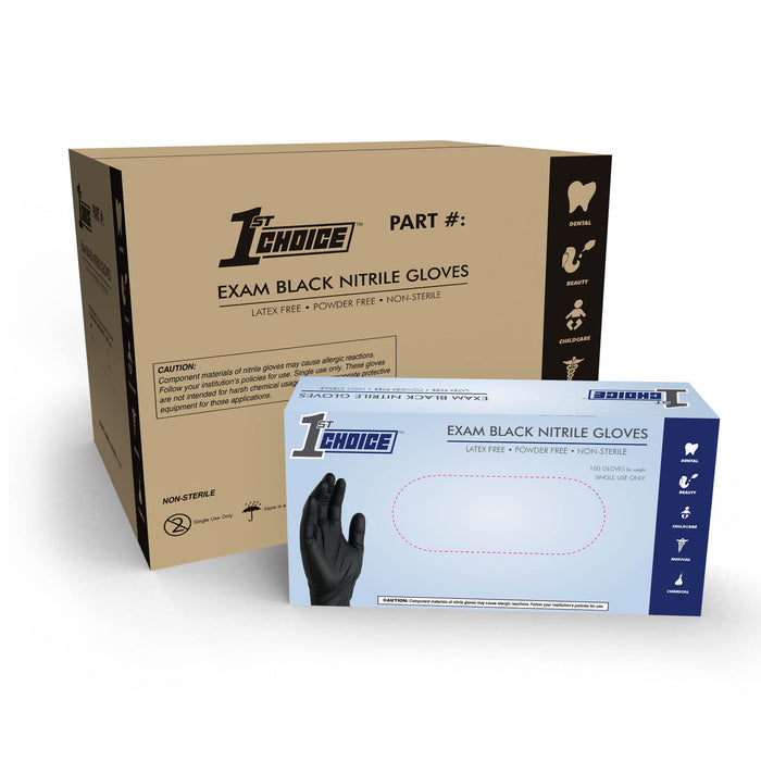 1st Choice 3 mil. Black Nitrile Disposable Exam Gloves - 1EBN