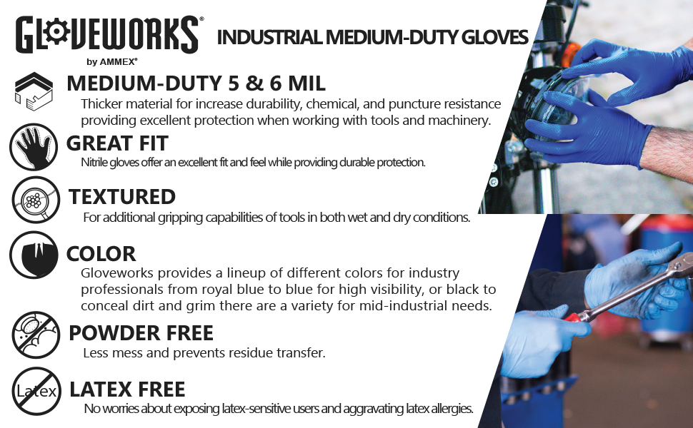 Gloveworks 5 mil. Black Nitrile Disposable Industrial Gloves - GPNB