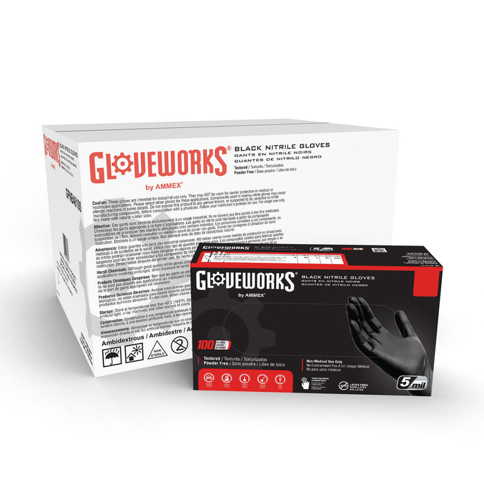 Gloveworks 5 mil. Black Nitrile Disposable Industrial Gloves - GPNB