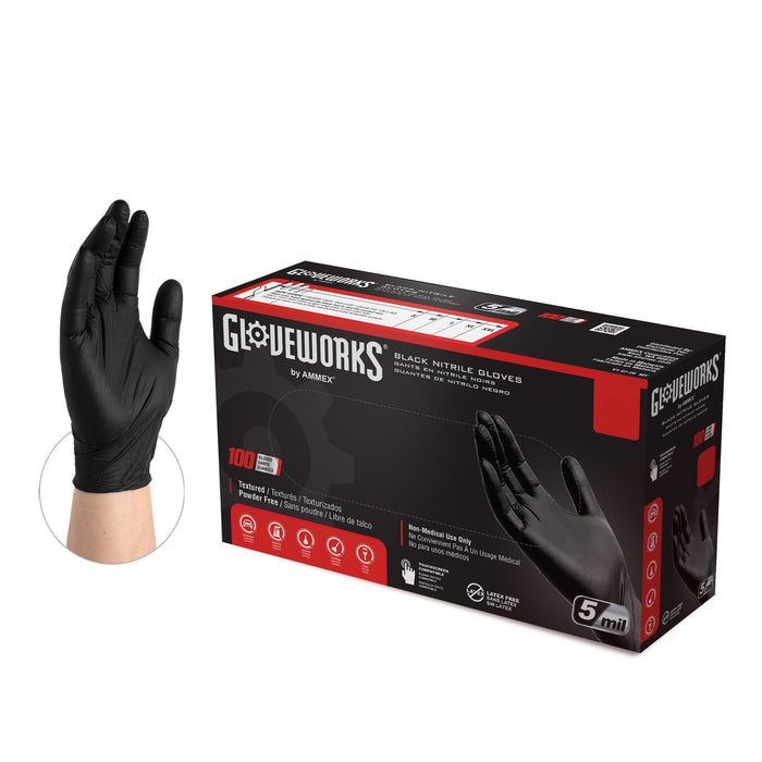 Gloveworks 5 mil. Black Nitrile Disposable Industrial Gloves - GPNB