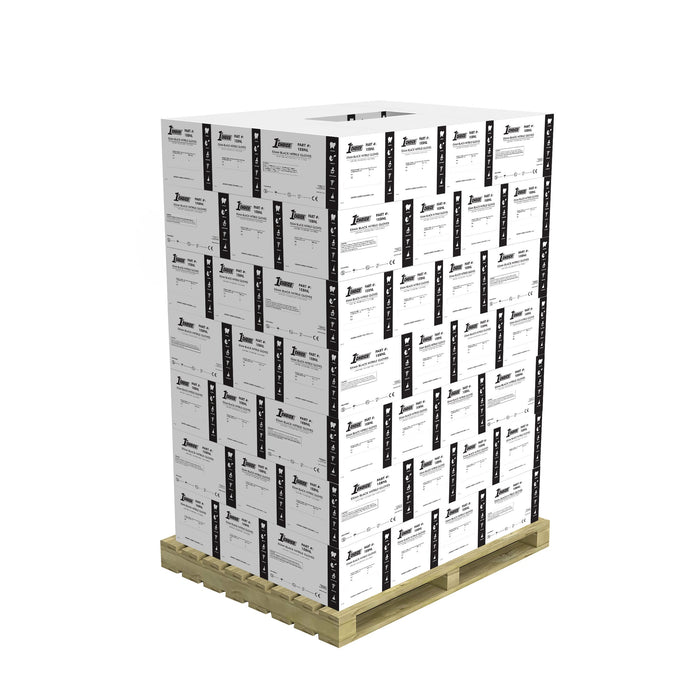 Stack of 70 Cases of 1EBN Black Nitrile 3 Mil Exam Gloves on a Pallet