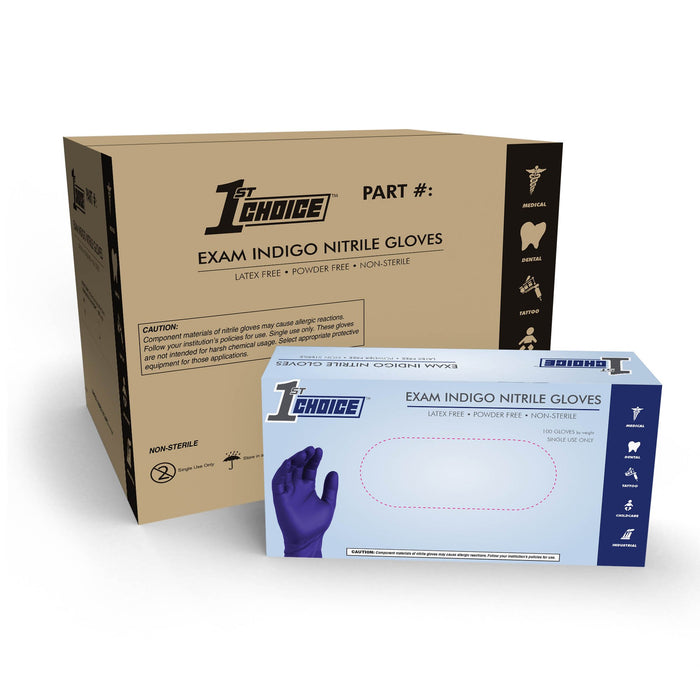 1st Choice 3 mil Indigo Nitrile Disposable Exam Gloves - 1EIN