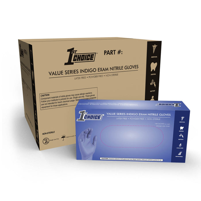 1st Choice 3 mil Light Indigo Nitrile Disposable Exam Gloves - 1VSEIN