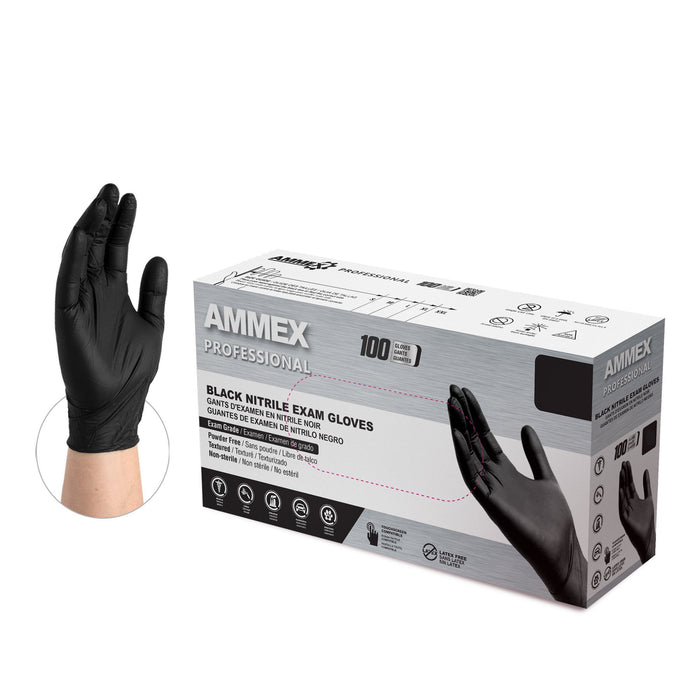 AMMEX Professional 3 mil Black Nitrile Disposable Exam Gloves - ABNPF