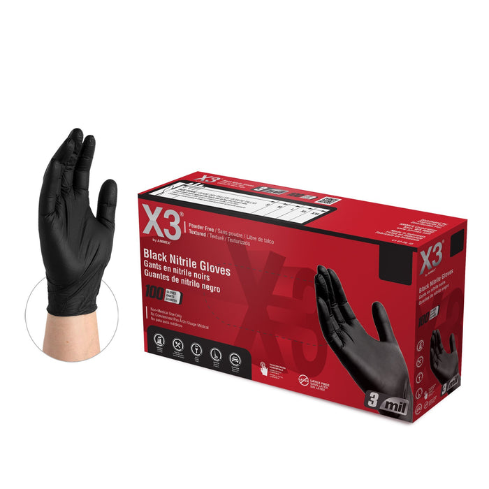 X3 3 mil Black Nitrile Disposable Industrial Gloves - BX3