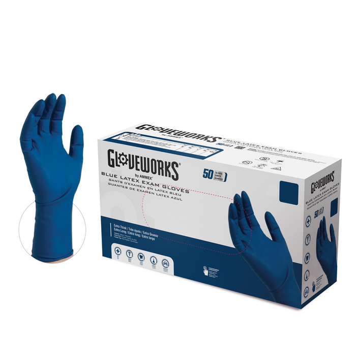 Gloveworks HD 13 mil Blue Latex Disposable Medical Gloves - GPLHD