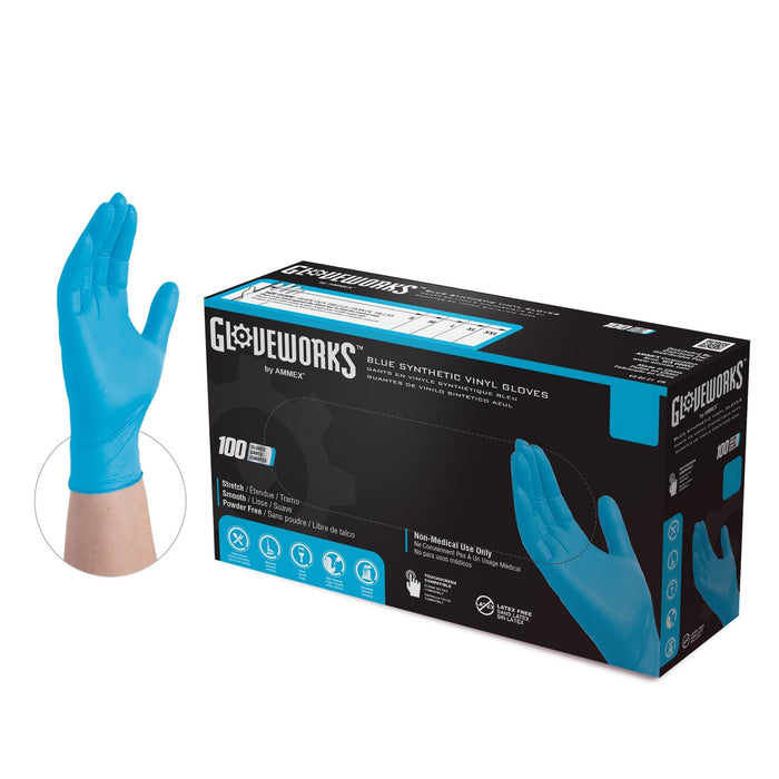 Gloveworks 3 mil Blue Synthetic Vinyl Disposable Industrial Gloves - GWQIV