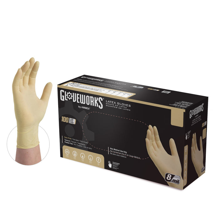 Gloveworks HD 8 mil Ivory Latex Disposable Industrial Gloves - ILHD