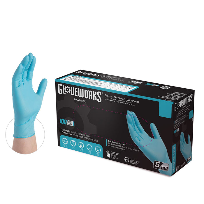 Gloveworks 5 mil Blue Industrial Nitrile Disposable Gloves - INPF