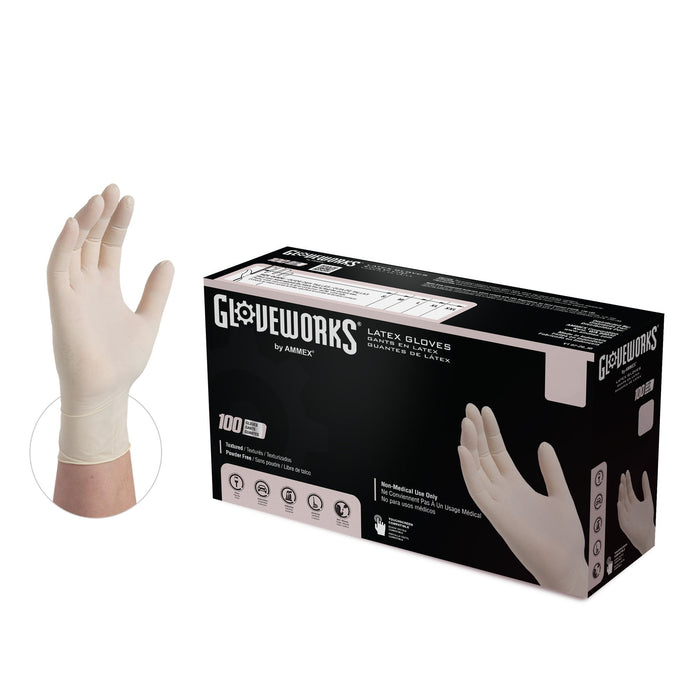 Gloveworks 4 mil White Latex Disposable Industrial Gloves - TLF