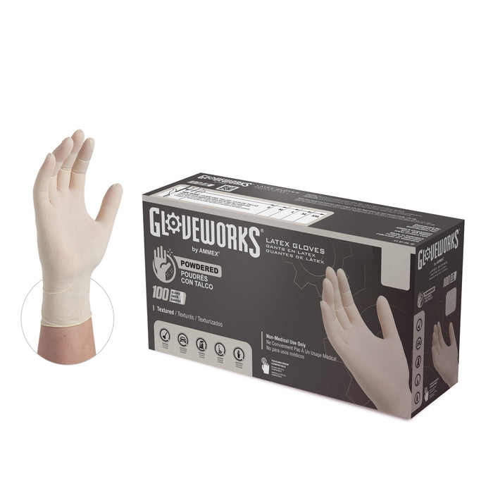 Gloveworks 4 mil White Latex Disposable Powdered Industrial Gloves - TL