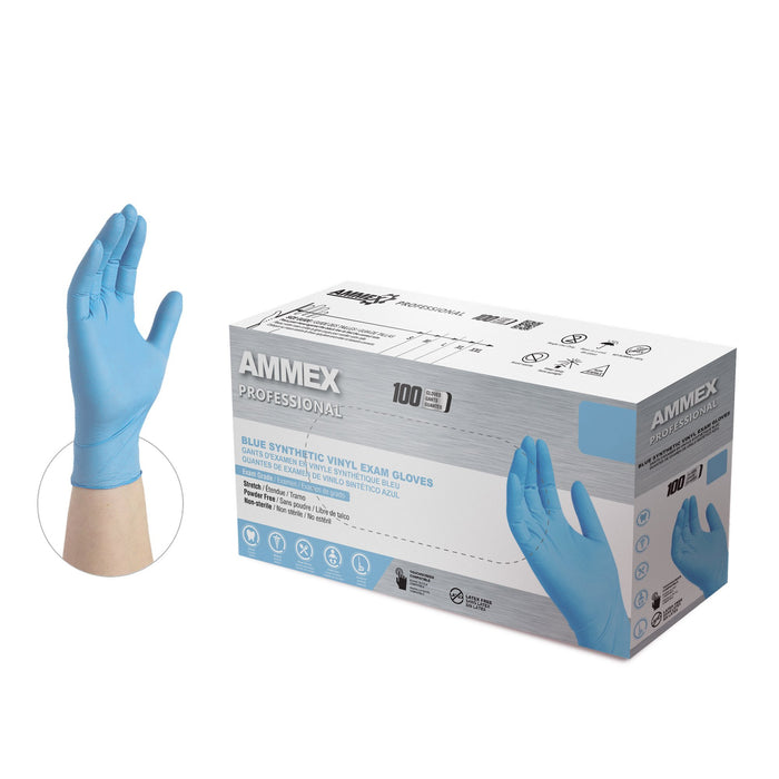 AMMEX Professional 3 mil Blue Vinyl Disposable Medical Stretch Synthetic Gloves - VSBPF