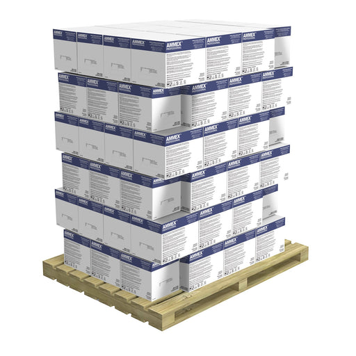 Stack of 90 Cases of AINPF Indigo Nitrile 3 Mil Exam Gloves on a Pallet