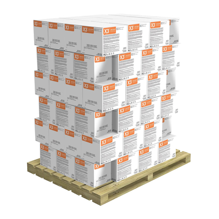 Stack of 90 Cases of GPX3 Clear Vinyl 3 Mil Industrial Gloves on a Pallet