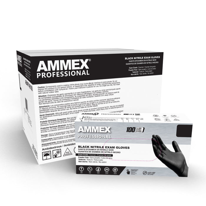 AMMEX Professional 3 mil Black Nitrile Disposable Exam Gloves - ABNPF