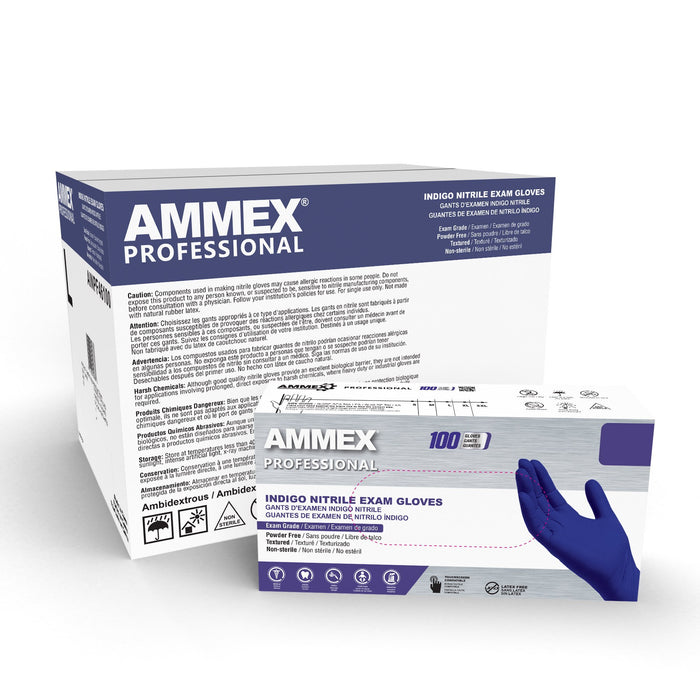 AMMEX Professional 3 mil Indigo Nitrile Disposable Exam Gloves - AINPF