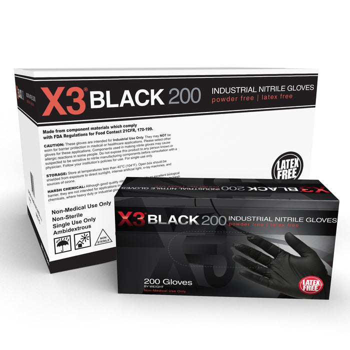 X3 3 mil Black Nitrile Disposable Industrial Gloves  - BX3D