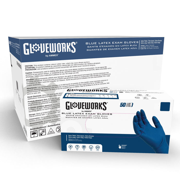 Gloveworks HD 13 mil Blue Latex Disposable Medical Gloves - GPLHD