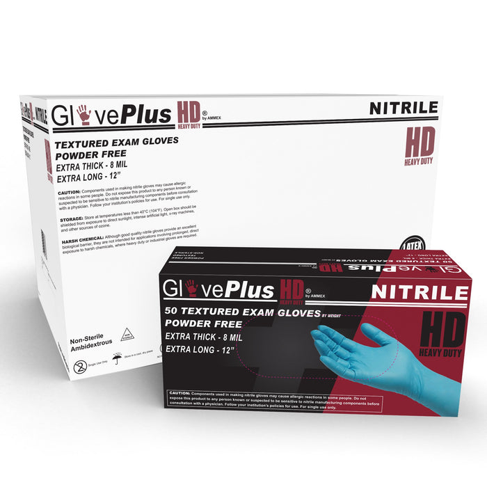 GlovePlus HD 8 mil Blue Nitrile Disposable Medical Gloves - GPNHD