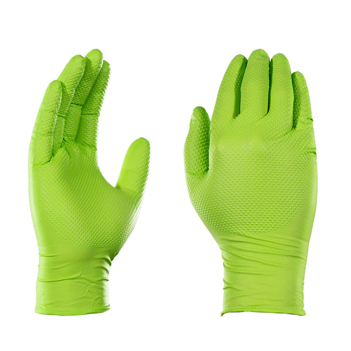 Gloveworks HD 8 mil Green Nitrile Disposable Industrial Gloves with Raised Diamond Texture - GWGN