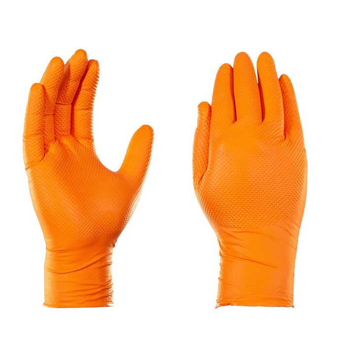 Gloveworks HD 8 mil Orange Nitrile Disposable Industrial Gloves with Raised Diamond Texture - GWON