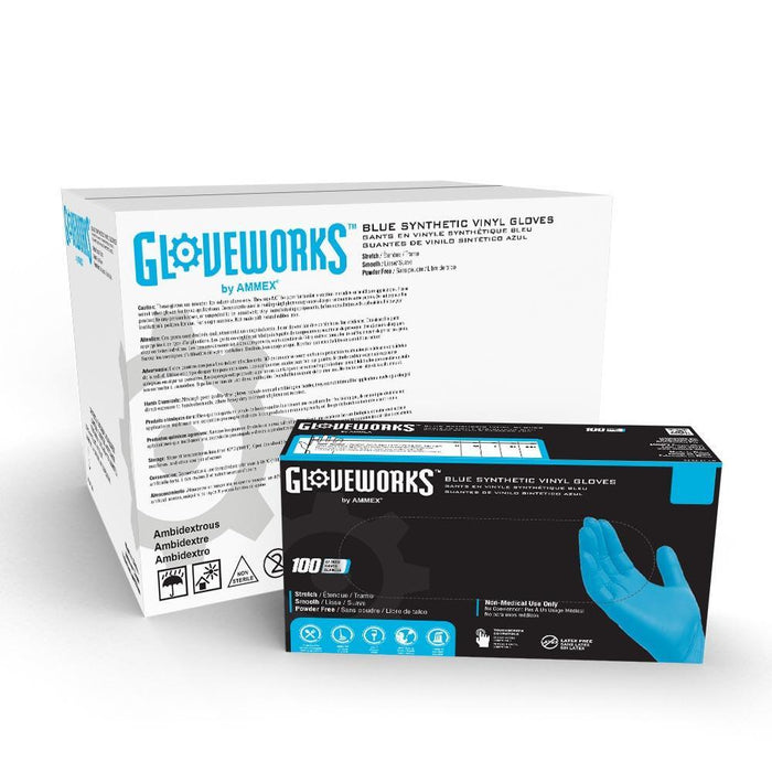 Gloveworks 3 mil Blue Synthetic Vinyl Disposable Industrial Gloves - GWQIV