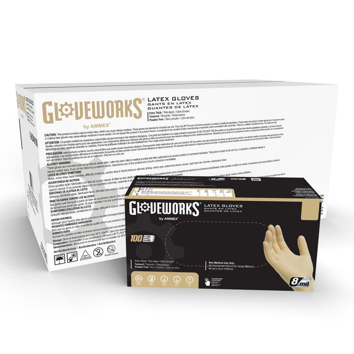 Gloveworks HD 8 mil Ivory Latex Disposable Industrial Gloves - ILHD