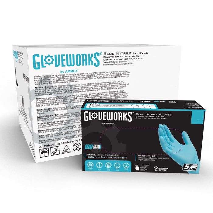 Gloveworks 5 mil Blue Industrial Nitrile Disposable Gloves - INPF